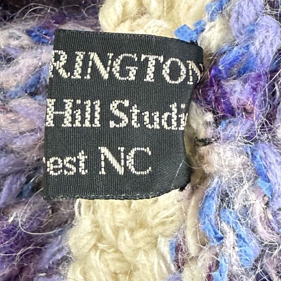 Hand Knit Hat Womens Partridge Studio NC Slouchy Chunky Beret Blues Ivory Tan - Picture 9 of 9